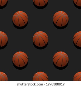 Basketball ball seamless pattern isolated on dark background.