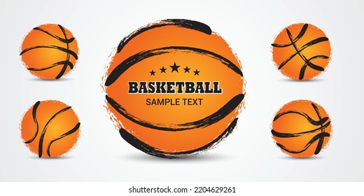 Basketball Ball Set Vector. Classic Round Orange Ball. Different Views. Sport Game Symbol. Isolated Illustration