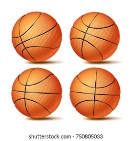 Basketball Ball Set Vector. Classic Round Orange Ball. Different Views. Sport Game Symbol. Isolated Illustration 