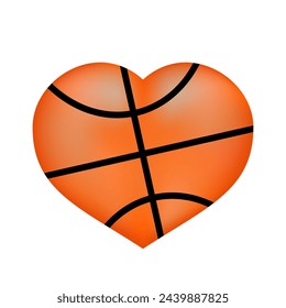 Basketball ball in shape of heart isolated on white. Sports vector illustration. Easy to edit design template poster, banner, flyer, sticker, shirt, etc