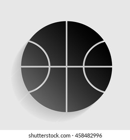 Basketball ball sign illustration. Black paper with shadow on gray background.
