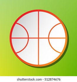 Basketball ball sign illustration. Contrast icon with reddish stroke on green backgound.