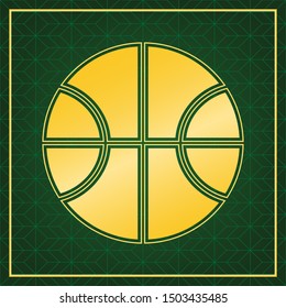 Basketball ball sign illustration. Golden icon with gold contour at dark green gridded  background. Illustration 