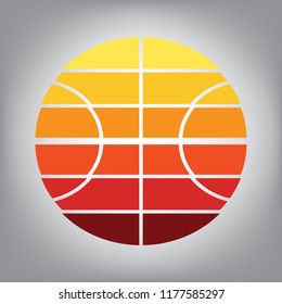 Basketball ball sign illustration. Vector. Horizontally sliced icon with colors from sunny gradient in gray background.