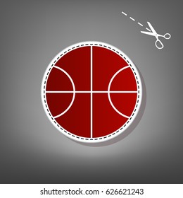 Basketball ball sign illustration. Vector. Red icon with for applique from paper with shadow on gray background with scissors.