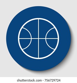 Basketball ball sign illustration. Vector. White contour icon in dark cerulean circle at white background. Isolated.