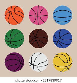 Basketball ball silhouette icon set. Sport, team play concept .Vector flat illustration isolated on background.