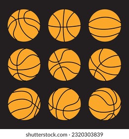 Basketball ball silhouette icon set. Sport, team play concept .Vector flat illustration isolated on background.
