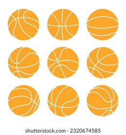 Basketball ball silhouette icon set. Sport, team play concept .Vector flat illustration isolated on white background.