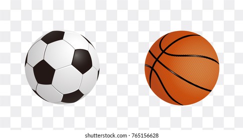 Basketball ball and soccer ball. 