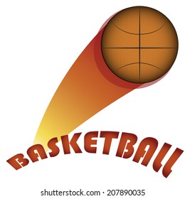a basketball ball and some text in a white background