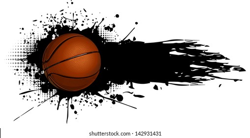Basketball ball with splashes of ink