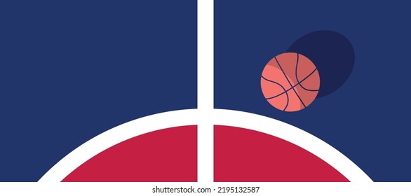 Basketball ball standing on white line on blue background