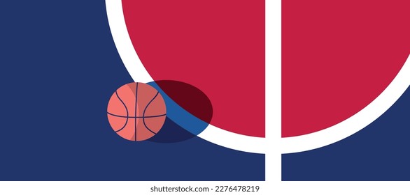 Basketball ball standing on white line on blue background