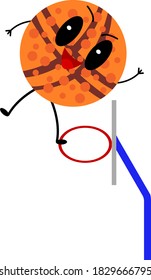 basketball ball stands on a ring and waving a friendly hand object on a white background concept of sports and healthy lifestyle