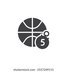 Basketball ball and stopwatch vector icon. filled flat sign for mobile concept and web design. Basketball Over-Time glyph icon. Symbol, logo illustration. Vector graphics