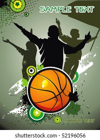 Basketball ball with Team silhouettes of sport fans. Vector background with space for text.