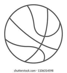Basketball ball thin line icon, sport and game, play sign vector graphics, a linear pattern on a white background, eps 10.