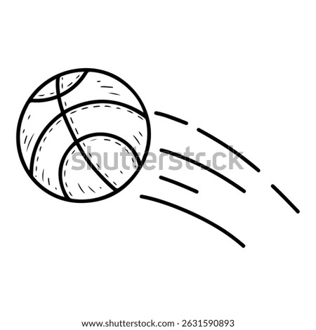 Basketball ball throw. Hand drawn doodle illustration. Equipment for throwing into the hoop. Round object for sport game. Vector line art element.