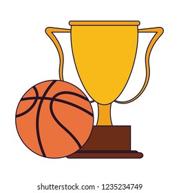 Basketball ball and trophy cup