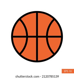 Icono vectorial Ball de baloncesto en diseño de estilo plano para el diseño de sitios web, app, UI, aislado en fondo blanco. Ilustración vectorial EPS 10.