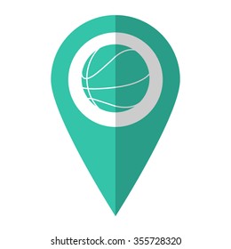 Basketball ball - vector icon;  green map pointer