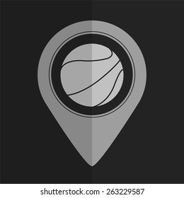 Basketball ball vector icon - map pointer. Flat design