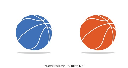Basketball Ball Vector Illustration Set, Isolated Orange and Blue Basketball Icons on White Background for Sports Design and Competition Concepts.