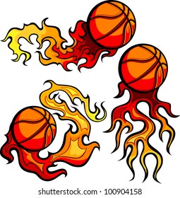Basketball Ball Vector Images burning with Fire Flames
