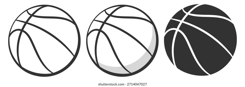 Basketball ball vector, minimal line sport illustration on transparent background