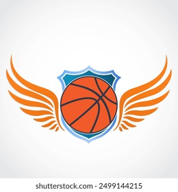 basketball ball with winged shield blue color logo