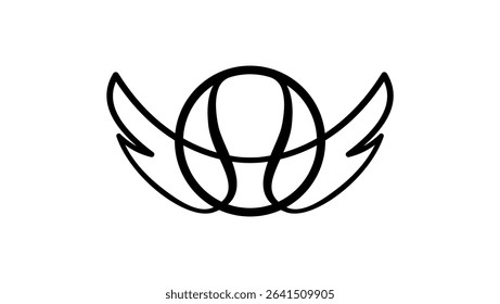 Basketball ball with wings, black isolated silhouette