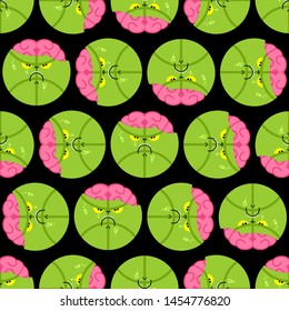Basketball ball Zombie pattern, seamless. Green dead ball and brain background. vector texture