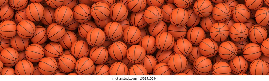 Basketball balls background. Many orange basketball balls lying in a pile. Realistic vector background - Shutterstock ID 1582513834