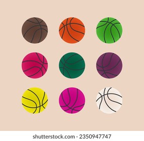 Basketball balls colorful icons with texture set. Sport, team play concept. Vector flat modern illustration isolated. 