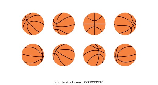 Basketball balls hand drawn icons. Sports equipment vector symbol isolated on white background.