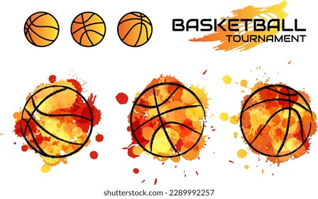 Basketball balls in orange colors  with splash paint  design elements. Vector concept for promotion game design.
