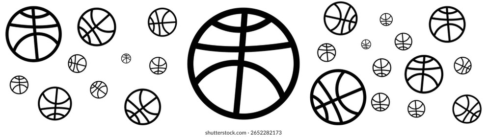 Bolas de basquete definem símbolos. Contornar ícones da bola de basquete. Ilustração vetorial.