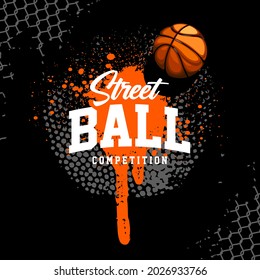 Basketball Banner Design Template with ball and street art elements. Vector graphic.