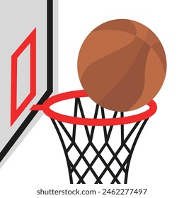 Basketball banner. Scoring a goal in the ring. Basketball hoop with ball isolated on white background. EPS 10.