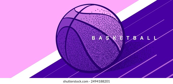 Basketball banner template, background for flyer, poster, banner. Vector minimalistic image of ball and basketball court.