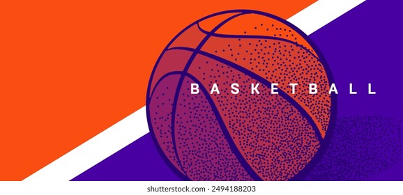 Basketball banner template, background for flyer, poster, banner. Vector minimalistic image of ball and basketball court.