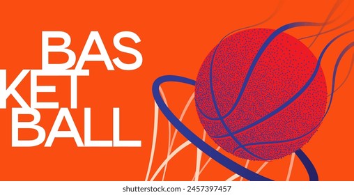 basketball banner, vector illustration, background with an image of a basketball ball on an orange background with a basket. banner, flyer, poster, advertising