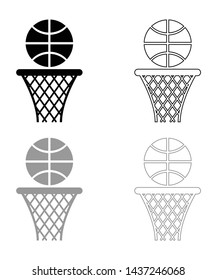 Basketball basket and ball black grey set