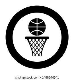 Basketball Basket And Ball Hoop Net And Ball Icon In Circle Round Black Color