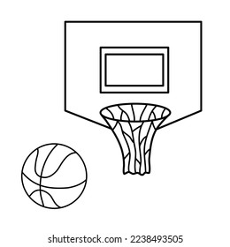 Basketball basket and ball icon. Vector outline doodle illustrations isolated on white. Sports sign