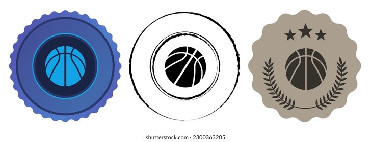 Basketball basket ball medal round shape competition tournament winner medallion graphic set