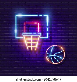 Basketball basket and ball neon icon. Vector illustration for design. Sports concept.