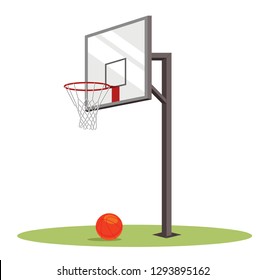 Basketball basket and ball on the green field. vector illustration