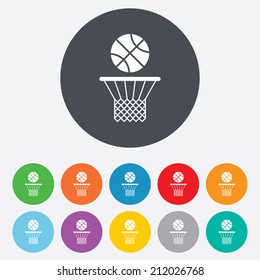 Basketball basket and ball sign icon. Sport symbol. Round colourful 11 buttons. Vector